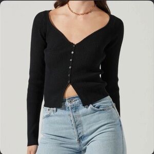ASTR the Label Black Ribbed Cardigan